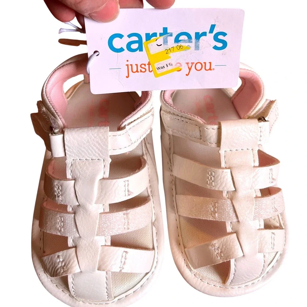 Carters Just One You Mindy‎ White Glitter Baby Fisherman Sandals 6-12M